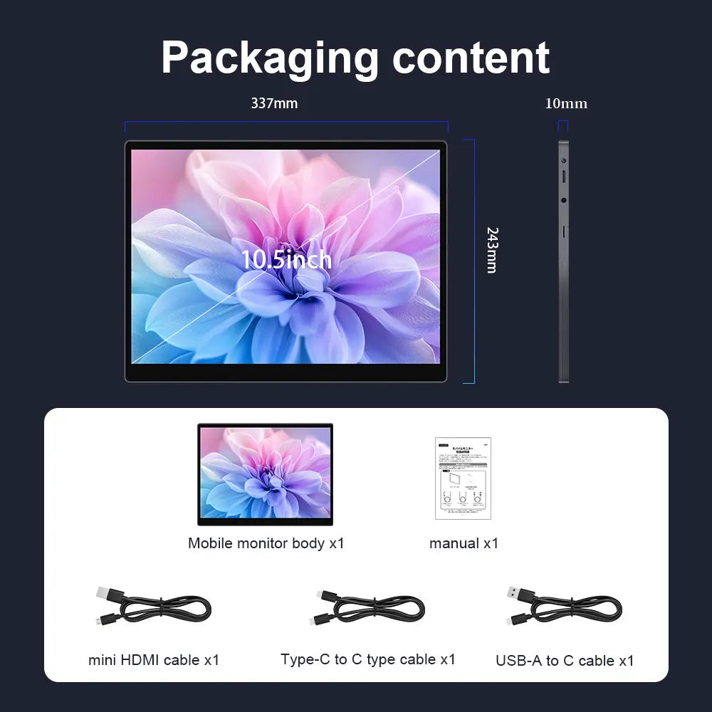 HAILESI Mobile Monitor 15inches 4K 3240x2160 Touch Panel 3:2 Screen Ratio High Brightness 450 nits IPS Gamut HDR Ultra-thin