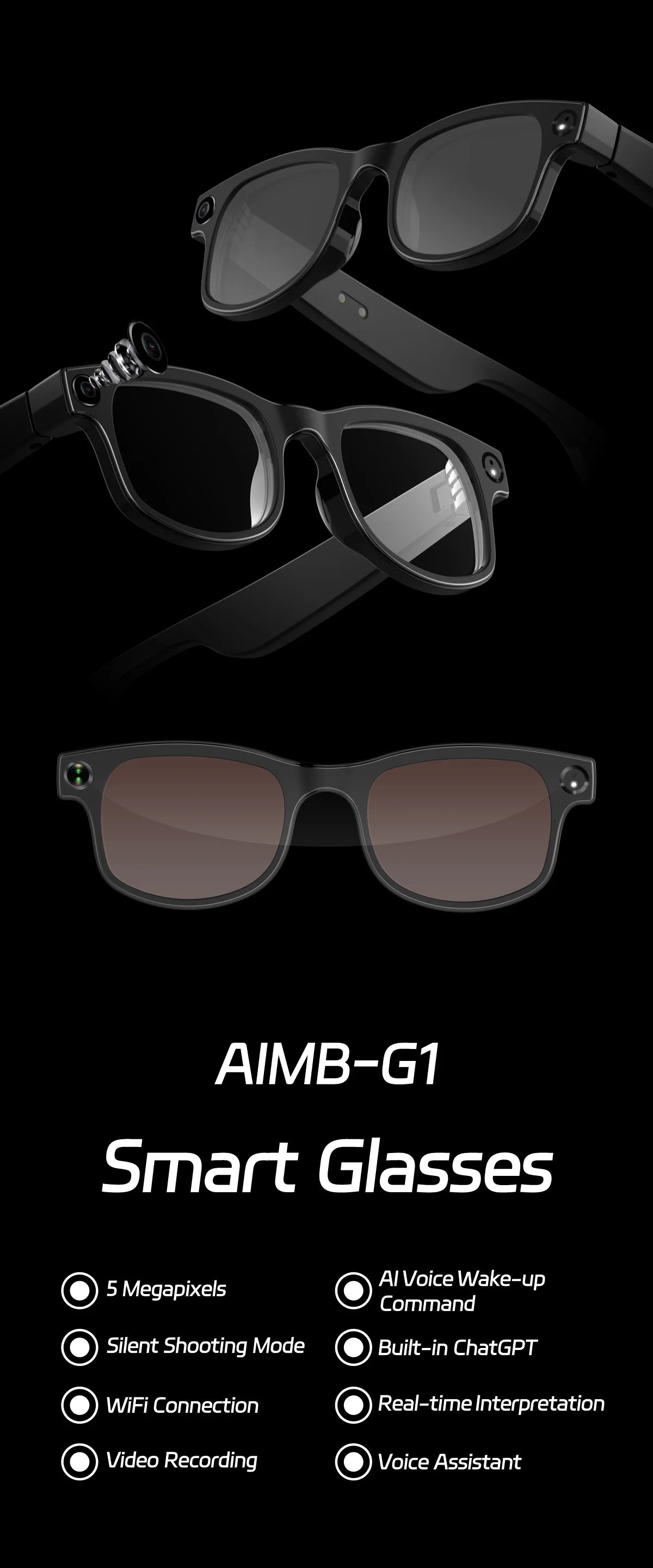500W AI Smart Camera Sunglasses 3in1 lens ChatGPT Translation Voice Control WiFi Bluetooth HD1080P Shooting Intelligent Glasses