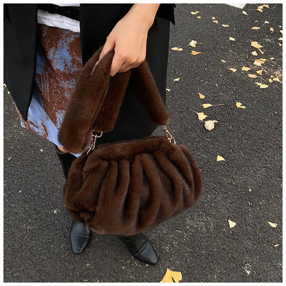 Cute and Versatile Winter Crossbody Bags Mink Fur Wrinkle Relaxed Texture Cloud Shell Bag Women Fashion Tote Shoulder Bag