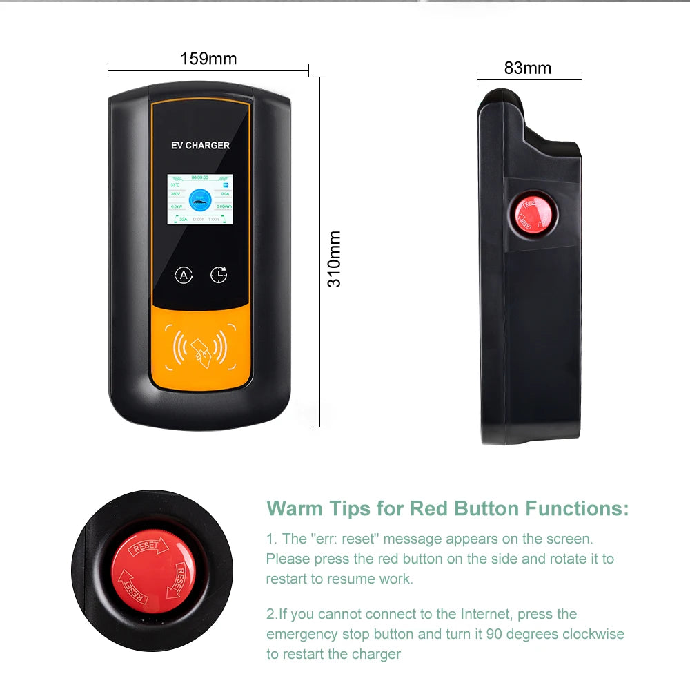 IPENGEN 22KW 32A 3Phase EV Charging Station Type2 IEC62196-2 Electric Car Charger 5m Cable EVSE Wallbox WIFI APP Control