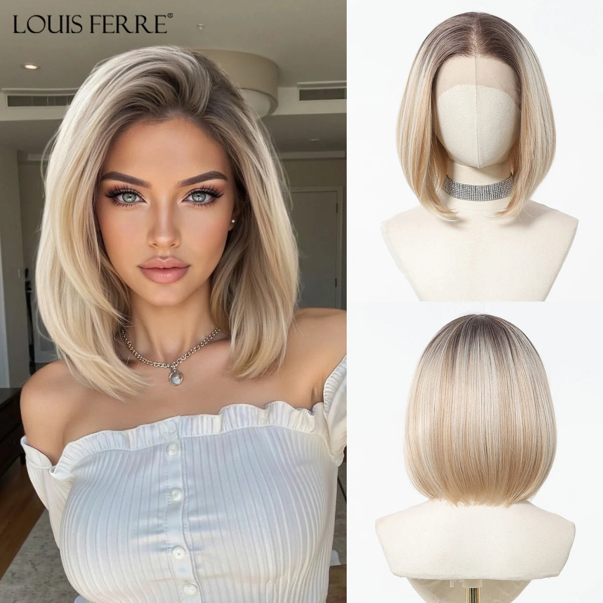 13*6 HD Transparent Lace Front Wigs Natural Hairline Short Straight Synthetic Wigs For Women Daily Party Brown Mixed Blonde Wigs