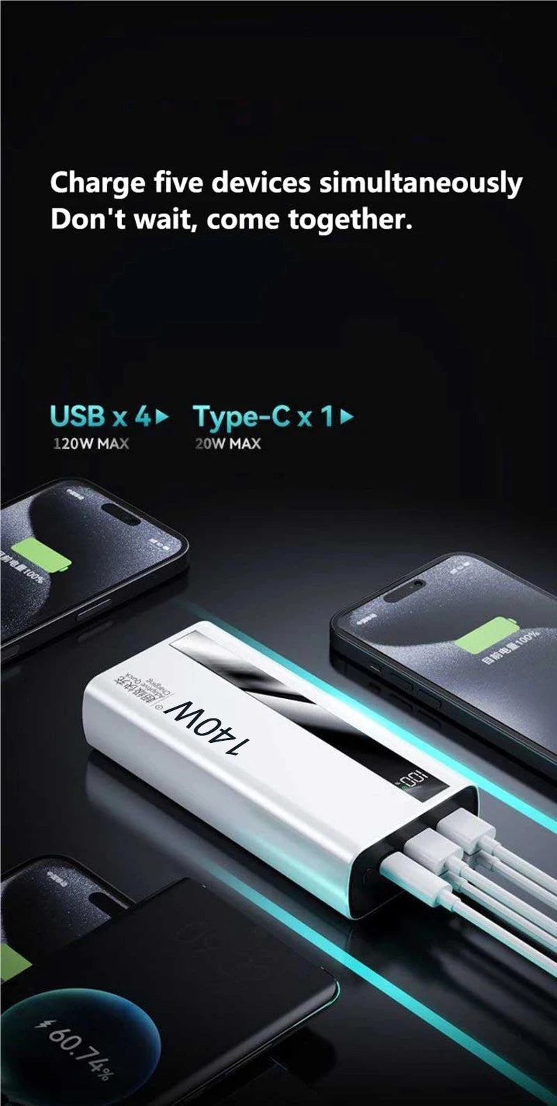 Lenovo 500000mAh Wireless Magnetic Power Bank PD22.5W Super Fast Charging External Battery for Magsafe For iPhone Huawei Samsung