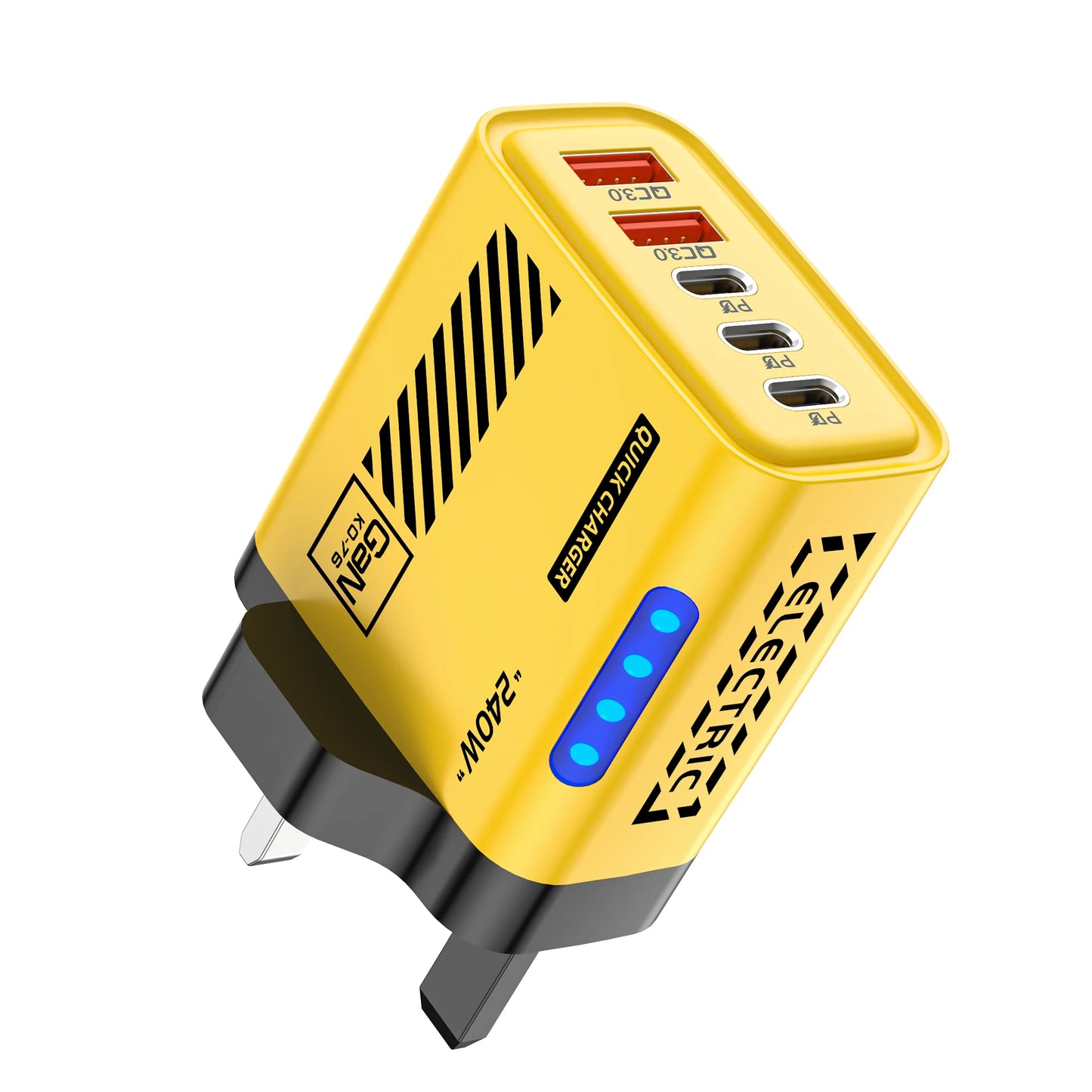 240W GaN Fast Charger 5 Ports 3USB C 2USB QC3.0 Quick Charge Plug Travel Wall Charger for iPhone Samsung Xiaomi Tablet EU/US/UK
