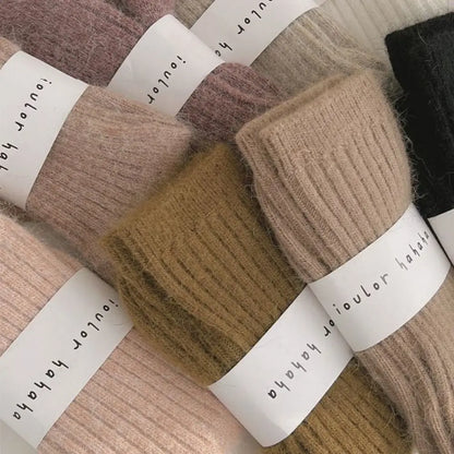 Cashmere winter warm velvet socks fashionable Harajuku thick mid tube socks soft sleep home socks striped women's long socks