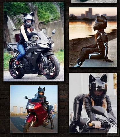 Capacete Casque Moto Motorcycle Full Face Helmet Women Moto Ear Helmets Personality Motorbike Helmet Cat Ear Helmet Motocross