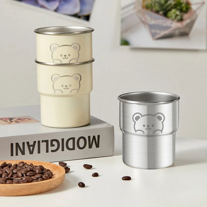 WORTHBUY 300ML Cute Little Bear Water Mug 304 Stainless Steel Coffee Cup With Wooden Anti Scald Pad Office Workers Tumbler