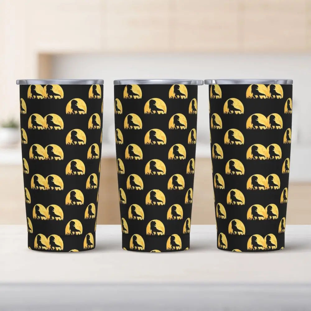 Stainless Steel Tumbler Dinosaur Silhouette Mugs Cup With Straws Animal Beach Cold Drink Water Bottle Insulated Thermal Mug