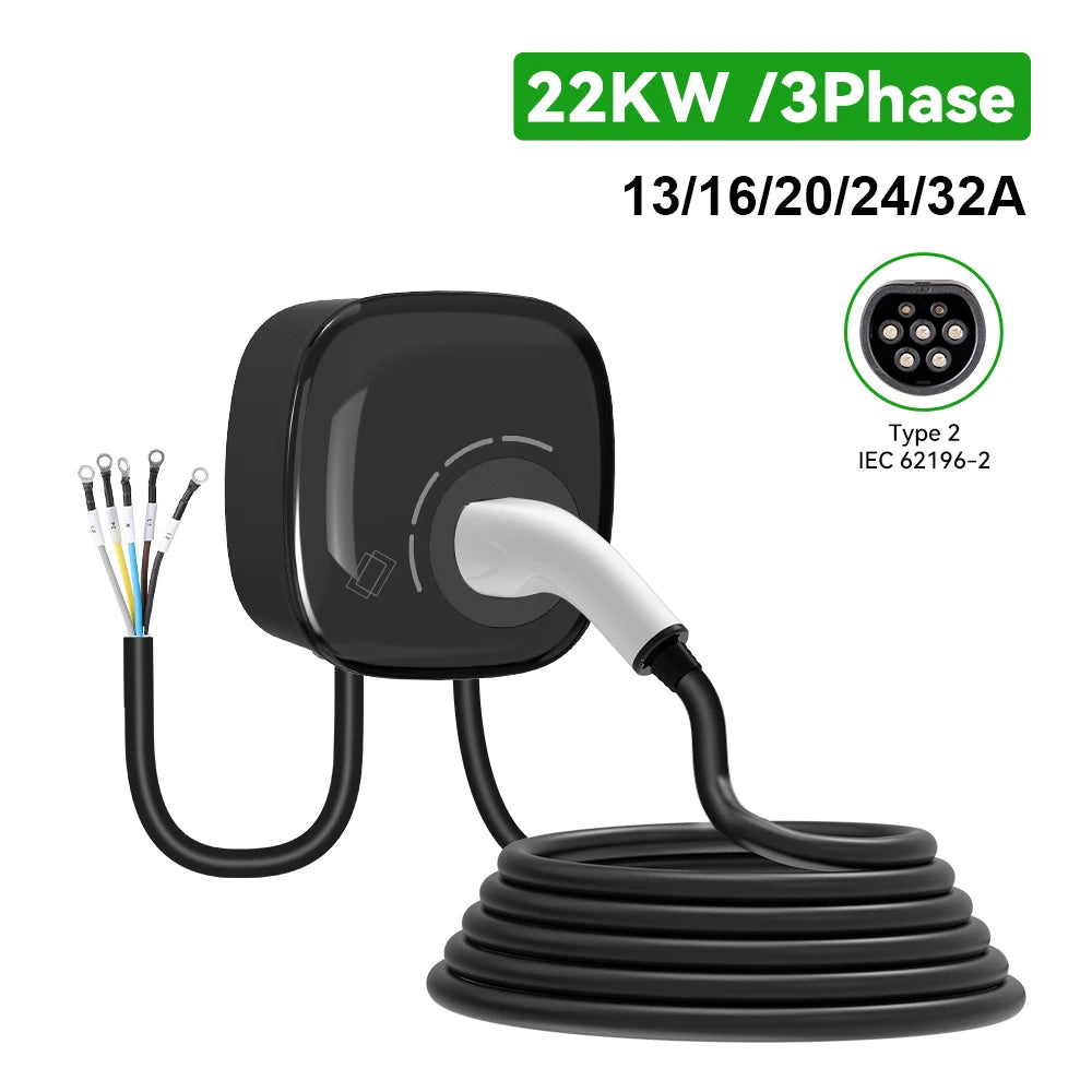 ADPOW 3Phase Type2 EV Charger Station 5M Cable 11kW / 22kW EVSE Charging Wallbox With APP Control Adjust Current Set Delay Time