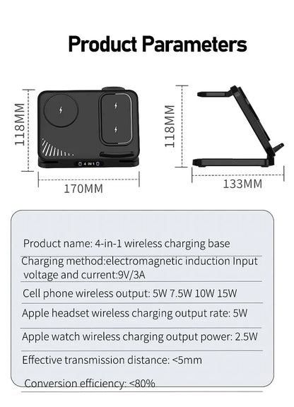 4 in 1 Dual Phone Wireless Charger Stand Magnetic Fast Charging For iPhone 17~12 Samsung S25 Xiaomi Airpods Pro Apple Watch 11~2