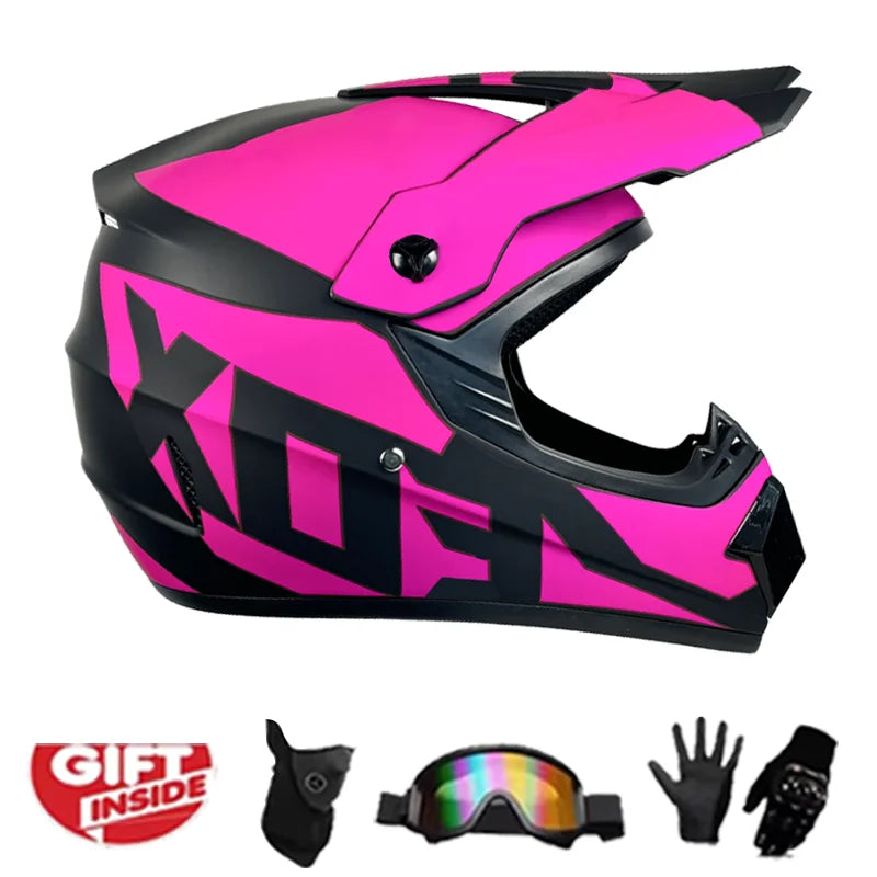 Kids Motocross Helmet Full-Face Kit - DOT & ECE Certified Motorcycle Helmet + Off-Road Goggles + Protective Gloves