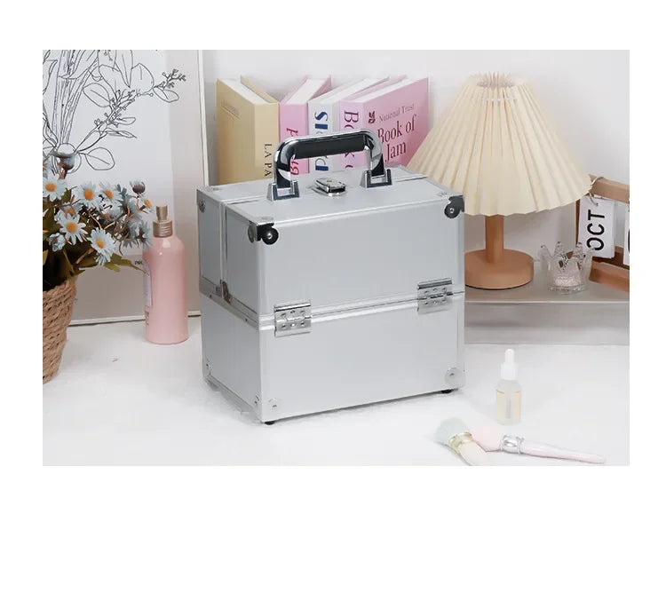 Large Capacity Three-Layer Aluminum Alloy Makeup Artist Tool Box Tattoo Cosmetics Nail Art Storage Box Beauty Pure Color Metal S
