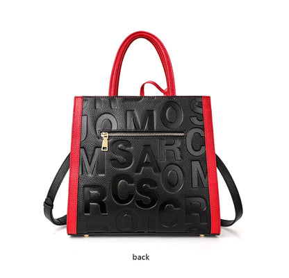 Genuine leather letter printed women's handbag new large capacity contrasting leather crossbody bag