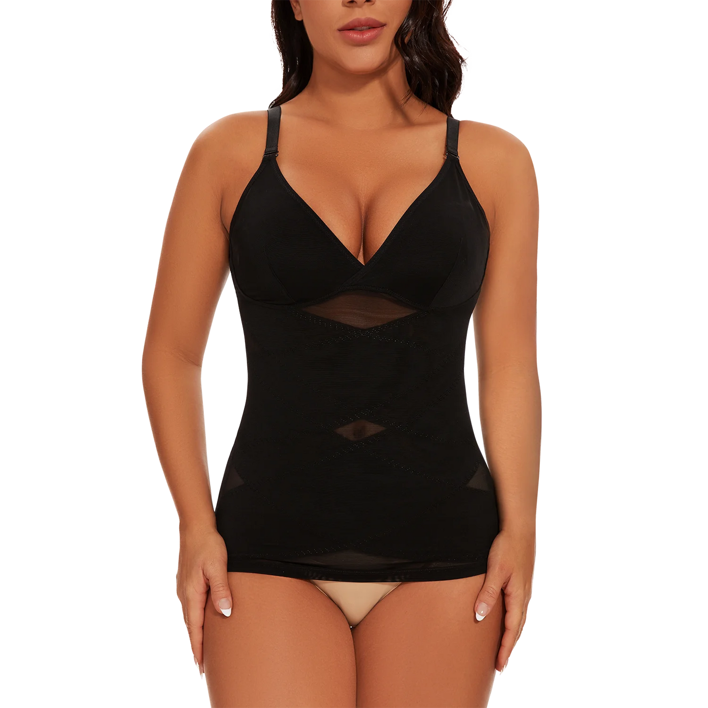 Women's Mesh Body Shaper Tummy Control Shapewear Tank Tops Compression Cami Summer Tops Deep V-neck Camisoles Slimming S-3XL New