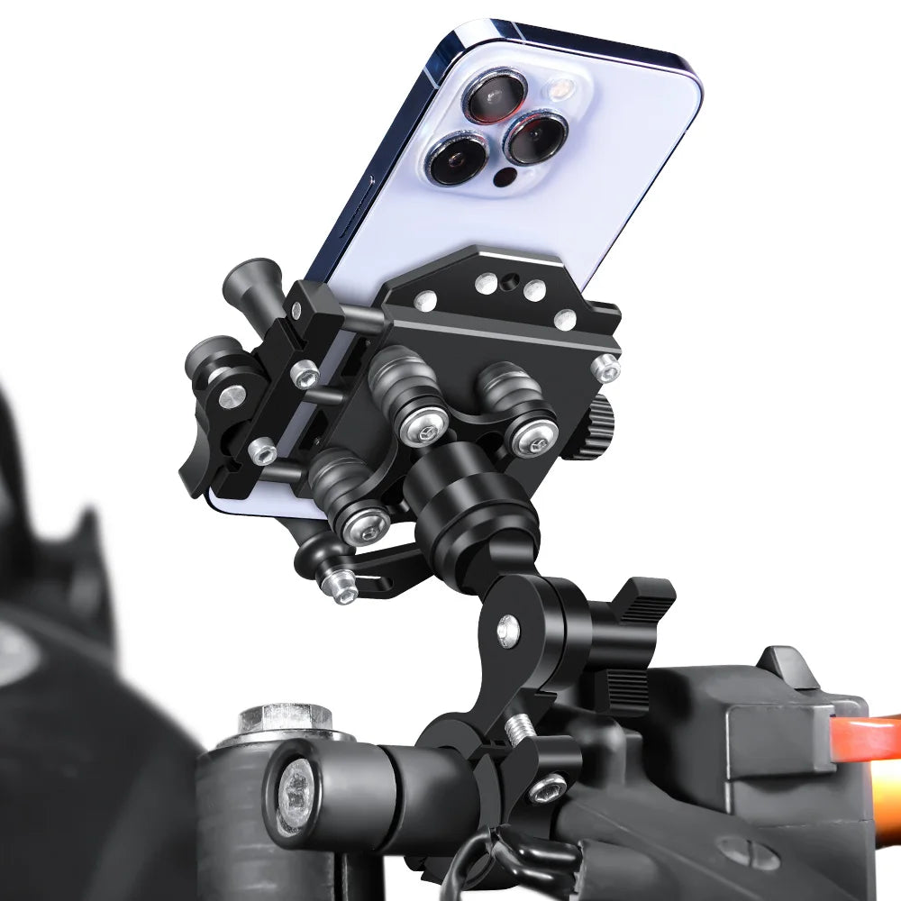 Motorcycle Phone Holder Universal Aluminum Alloy Shock-Absorbing Motos Handlebar Navigation Bracket 360° Rotary Adjustable Stand