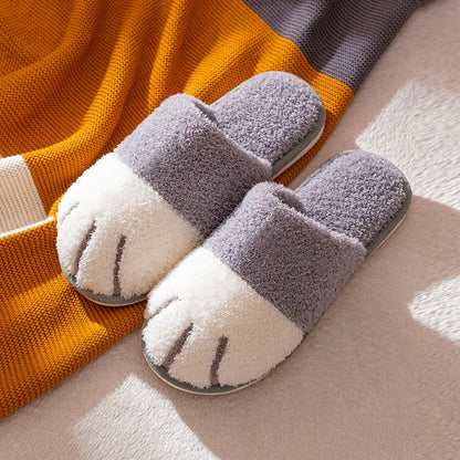 New Women's Winter Plush Slippers Cute Cat Paw Design Slippers Home Bedroom Indoor Shoes Men's Warm Comfortable Cotton Slippers
