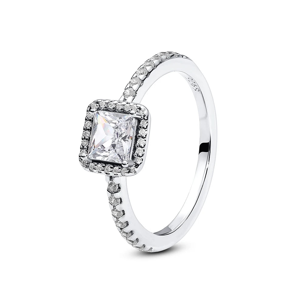 Original 925 Sterling Silver Ring Love Heart Pave CZ Crystal Stackable Rings For Women Wedding Engagement Birthday Gift Jewelry