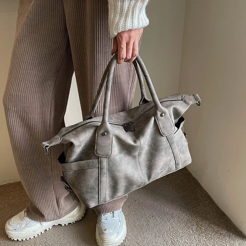 Retro Distressed Suede Texture Boston Hobo Bag Large Capacity Tote Handbag Shoulder Crossbody Bag for Women Daily Commute Trave