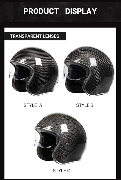 DOT Approved 12K Carbon Fiber Open Face Helmet with Visor Motorcycle Helmet Cascos Para Motos 3K 12K Jet Helmets Four Seasons