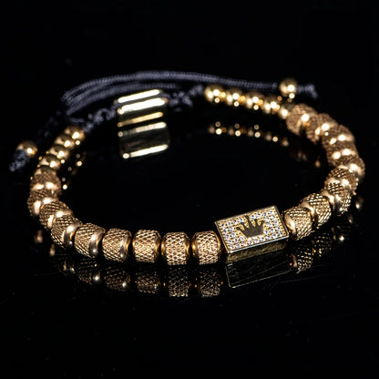 [Micro-Set Bead Bracelet] Luxury Micro-Set Square Crown Bead Adjustable Size Men's Gorgeous Braided Bracelet