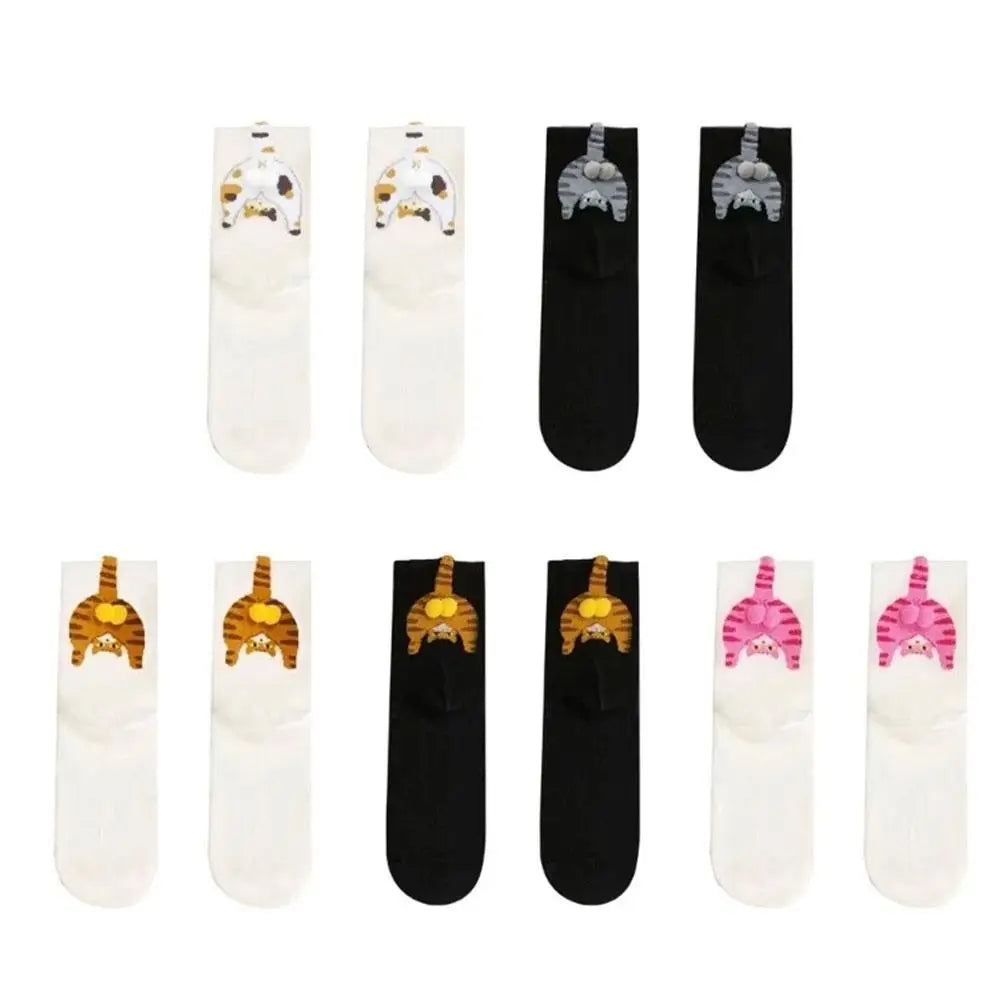 Cartoon Cat Egg Socks Soft Breathable Cute Mid Tube Cotton Socks 3D Cat Egg Balls Unique Design Trendy Funny