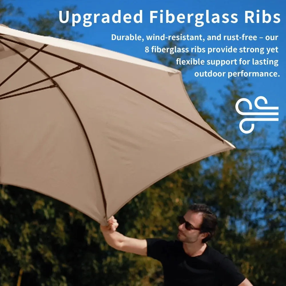 9FT Patio Umbrella with Fiberglass Ribs, Outdoor Market Umbrella with Crank and Tilt, UV Resistant Waterproof Canopy for Patio, Garden, Deck, Pool