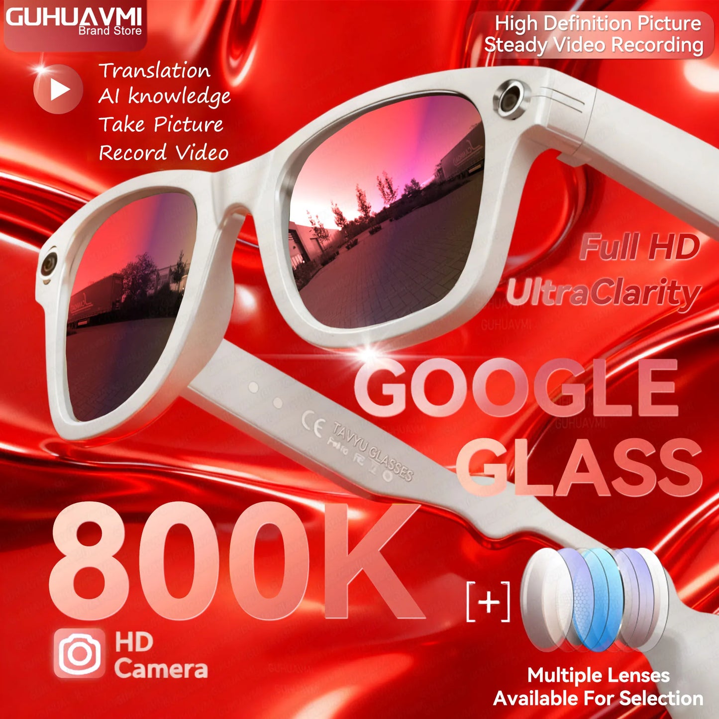 New 800W Pixel HD Camera SmartGlasses Men 1080P Image Quality Video Recording Photography Study Travel Color Change Glasses Lady