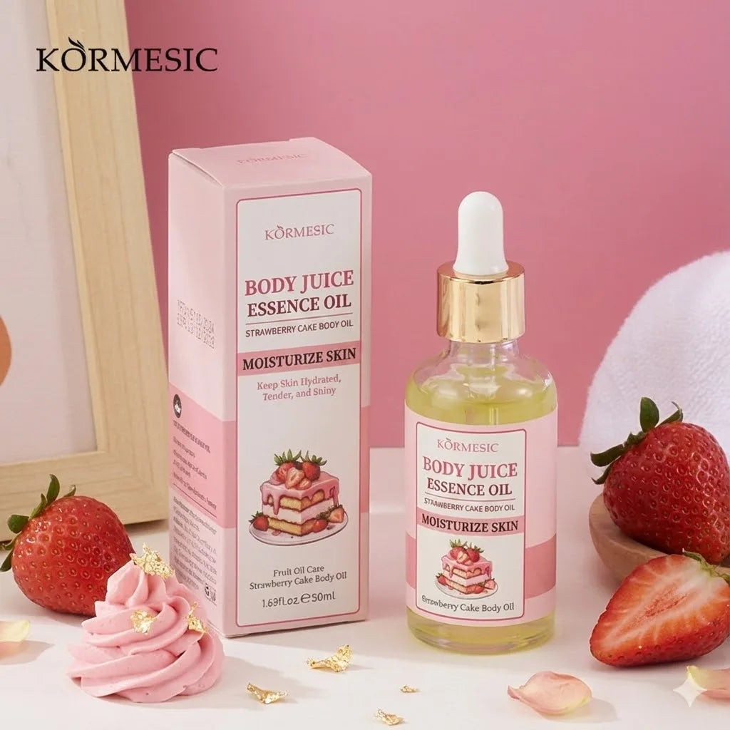 KORMESIC Strawberry Cake Body Oil - Hydrating Moisturizing Nourishing Skin Long-lasting Sweet Fragrance For All Skin Types