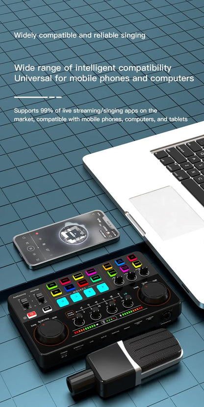 48V Phantom Power Professional Live Sound Card 12 Electronic Tone Sound Card Audio Mixer DJ Controller for For Youtube PC\Phone