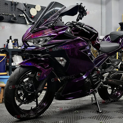 Car Vinyl Wrapping Carbon Fiber Foil Motorcycle Sticker Glossy PET Laser Purple Waterproof Vinyl Bubble-free for Car Film Cover