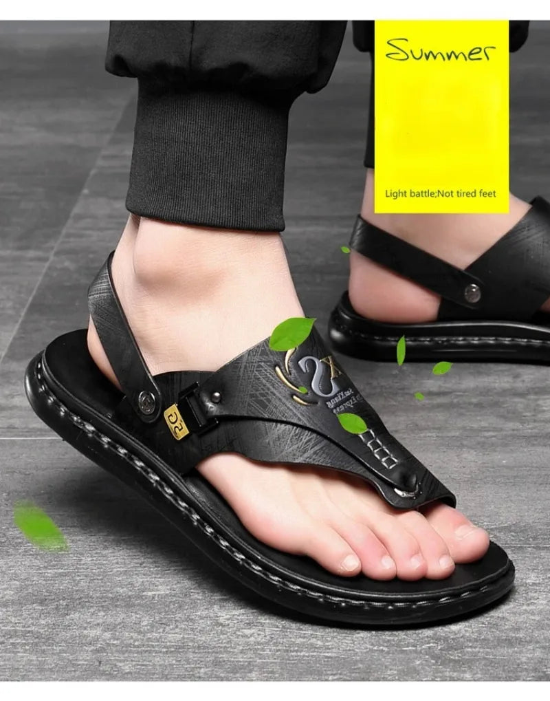 Sandals for Men High Quality Cow Leather Sandals Outdoor Casual Sport Sandals Anti Slip Beach Slippers for Men Summer Slippers