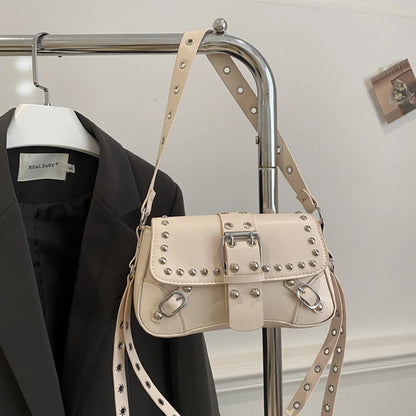 Shoulder Bag for Women Pink Underarm Bags PU Leather Crescent Bags with Rivet Small Y2k Purses Trendy Armpit Purse