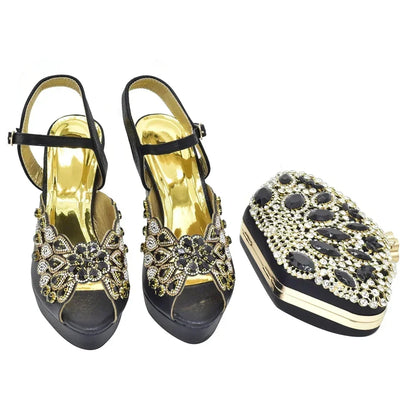 New Italian Shoes and Bags Matching Set with Rhinestone Shoes for Women 2025 Designer Luxury High Heels  Shoes for Women Elegant
