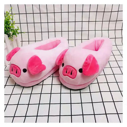 Cute Pig Winter New Women Slipper Heel Cover Warm Slippers Soft Fur Indoor Comfortable Fluffy Home Slides Girls Cartoon Footwear