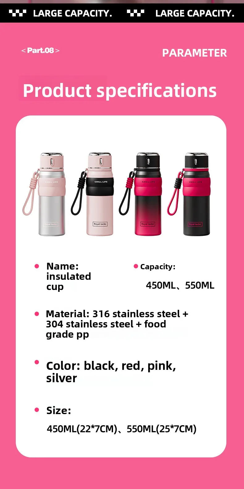Dopamine all steel insulated cup 316 stainless steel high aesthetic water cup intelligent temperature display cup