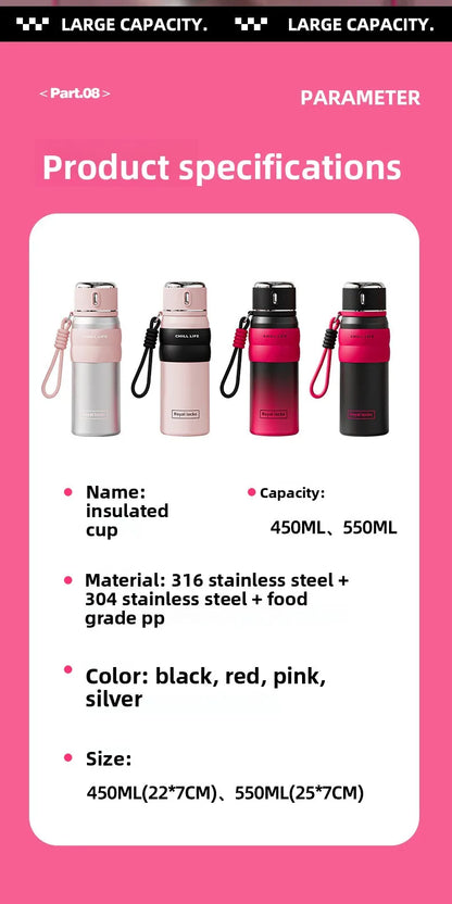 Dopamine all steel insulated cup 316 stainless steel high aesthetic water cup intelligent temperature display cup