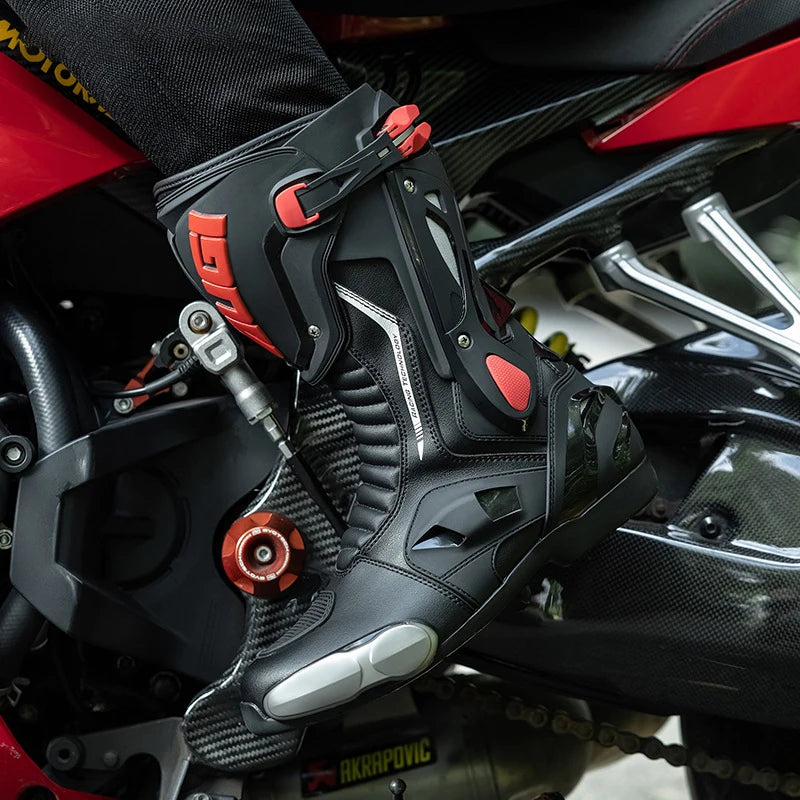 Green Motorcycle Boots Waterproof Motorcycle Boots Impact Resistant Botas De Seguridad Hombre Non-slip Botas De Moto Lightweight