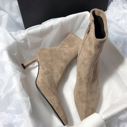 Pointed Toe Women Sock Short Boots Fashion Side Zippers Slim Ankle Booties Thin High Heel Autumn Winter Ladies Shoes