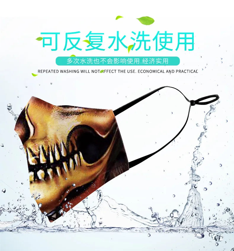 3D Printed Horror Skull Pattern Mask Ghost Zombie Half Face Masks Unisex Adjustable Party Mascara Halloween Carnival for Adult