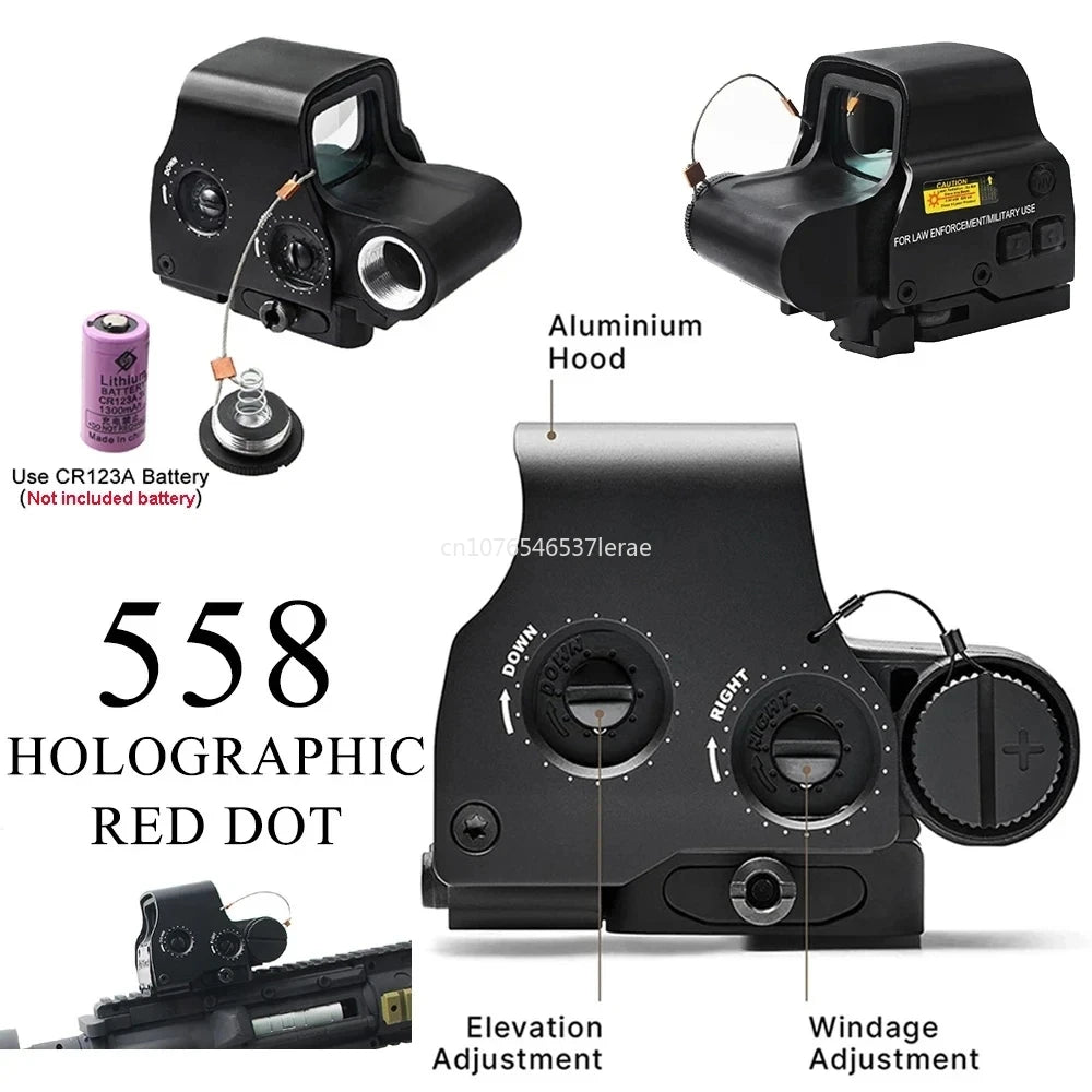 Hot Sale 558 Holographic Collimator Red Dot Sight G43/G33 3X G45 5X Magnifier Airsoft Hunting Gear W/20mm Rail Mounts & QD Lever