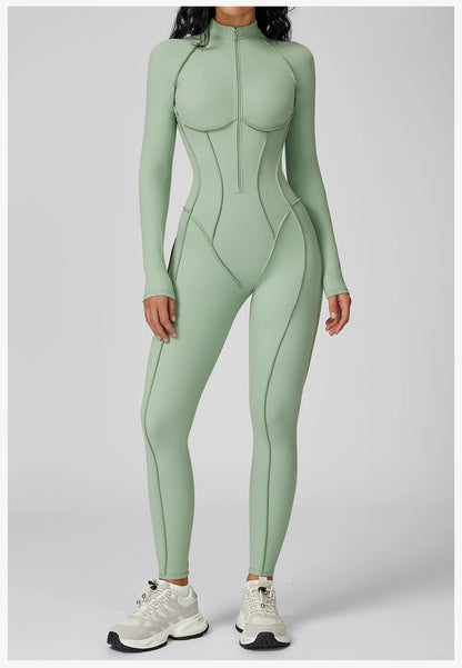 Yoga Bodysuit Long Sleeved Women's Tracksuits Gym Zipper Jumpsuits Sports Workout High-intensity Fitness One-piece Tights Suit