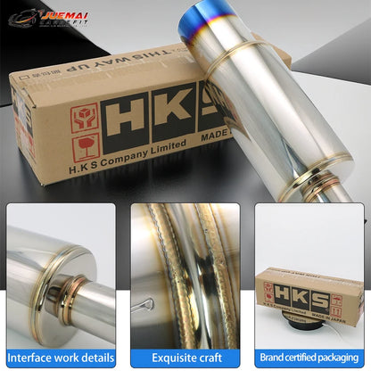Car Exhaust Pipe Modified Parts HKS Muffler Straight Tailpipe Universal Outlet 89MM Glossy Silver Blue Stainless 51 63 76mm Fit