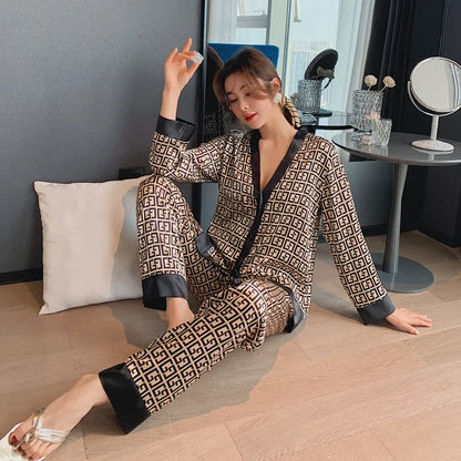 Spring Autumn Faux Silk Women Pajama Sets Fashion Sexy Homewear Luxury Pajamas Thin Female Sleepwear Long Sleeve Elegant Pijamas