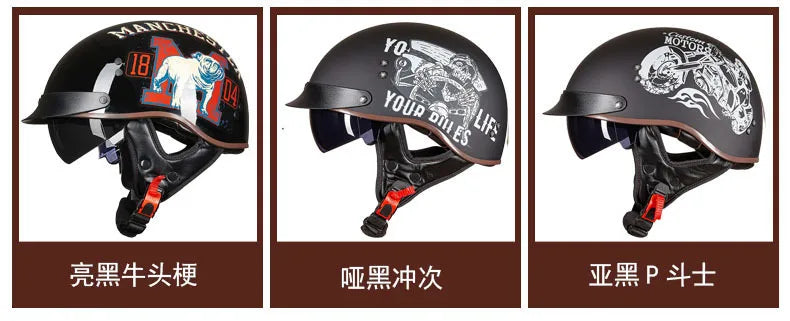 Retro Half Helmet Motorcycle Cruiser Helmet German Style Vintage Casco Moto Open Face Chopper Biker Pilot DOT Capacetes Para