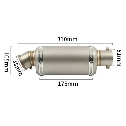 Stainless Steel 51mm Universal Motorcycle Exhaust Muffler Escape 310 370 440 mm Pipe 100cc-1000cc ATV GP Scooter For fz6 pcx125