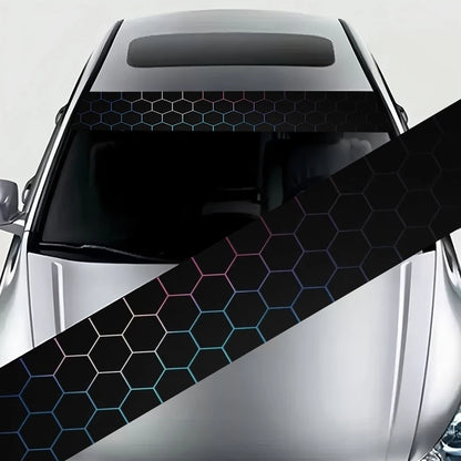 1 Colorful Honeycomb Tech Decorative Car Windshield Sticker - High Quality, Weathering Vinyl Decal, Self Adhesive, Suitable
