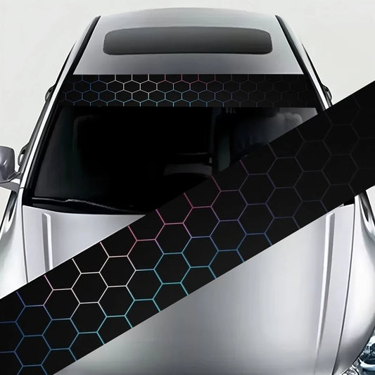 1 Colorful Honeycomb Tech Decorative Car Windshield Sticker - High Quality, Weathering Vinyl Decal, Self Adhesive, Suitable