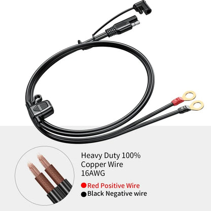 60cm/180cm Quick Release SAE Cable w/ 10A Fuse Terminal O Connector Battery Charger Extension Adapter Wire 16AWG Terminal