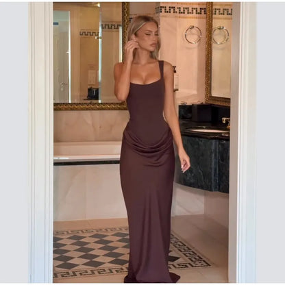 Sexy Square-neck Halter Mini Dress Women Pleated Sleeveless Backless High Waist Bodycon Dresses 2026 New Summer Lady Party Robes