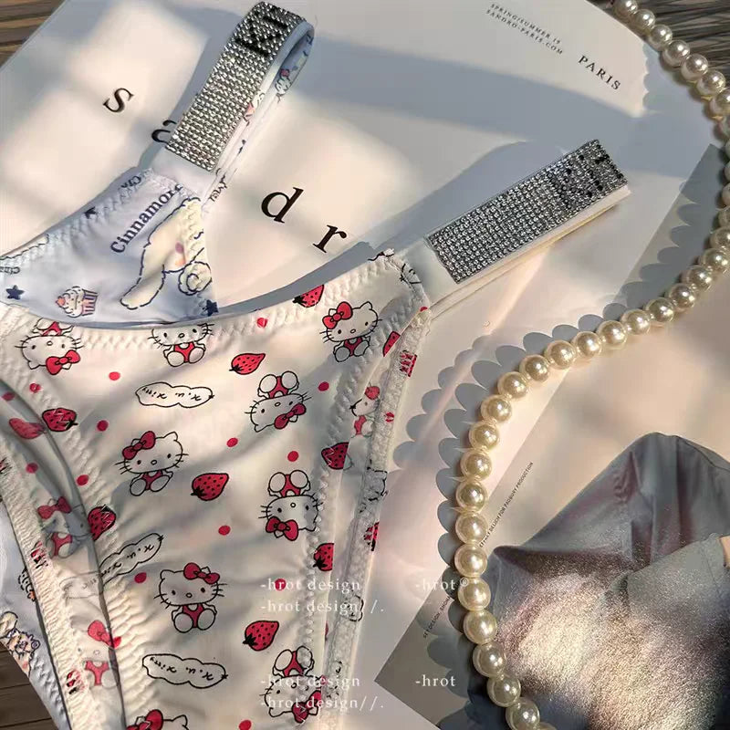 Sexy Thong Hello Kitty Panties Kawaii Cute Cartoon Underwear Women Ice Silk Briefs Girl Gift Underpants