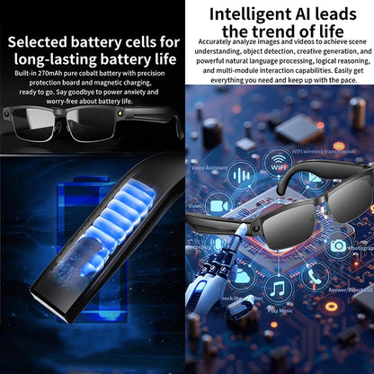 2026 Smart Glasses 800W HD Camera Anti Shake Video Recording Music AI Object Recognition WIFI Transmission BT Call Smart Glasses